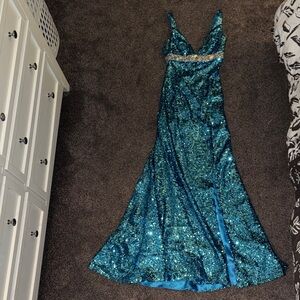Y2K Gorgeous Teal Sequin Prom Dress